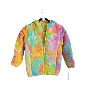 Alexa Rae Tie Dye Bright Colorful Hooded Puffer Coat Kids Size M 12/14 NWT